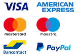 Visa, Mastercard, Maestro, Bancontact, Paypal, American Express